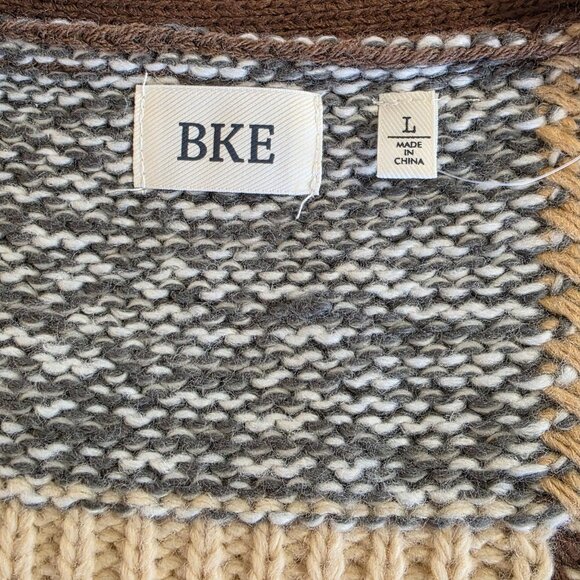 BKE Buckle Oversized Checkered Cardigan Knit Button Up L Cozy Earth Tones Casual - Picture 5 of 10